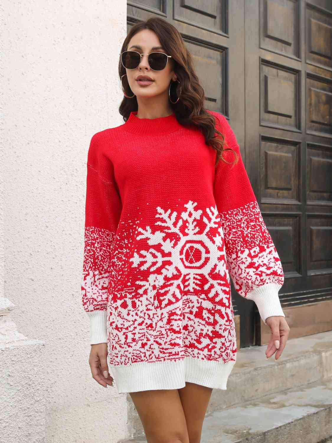 Snowflake Pattern Sweater Dress - Ladyez
