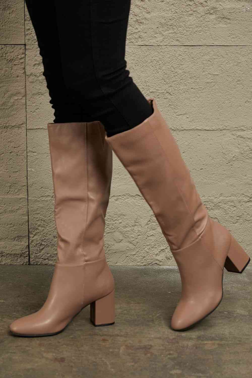 East Lion Corp Block Heel Knee High Boots - Ladyez