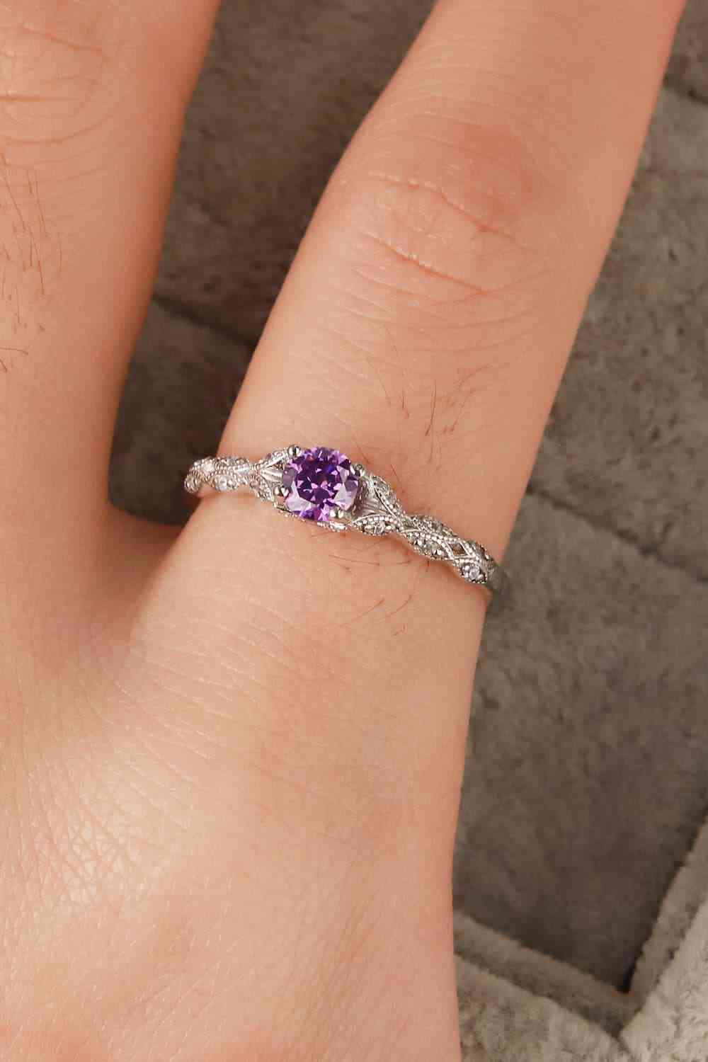 Inlaid Amethyst 4-Prong Ring - Ladyez