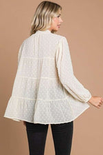 Culture Code Full Size Swiss Dot Smocked Mock Neck Blouse - Ladyez