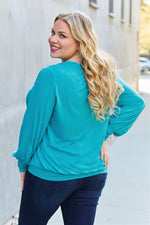 Basic Bae Full Size V-Neck Lantern Sleeve Blouse - Ladyez
