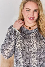 Hailey & Co Full Size Snakeskin V-Neck Long Sleeve Top - Ladyez