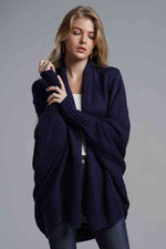 Double Take Dolman Sleeve Open Front Ribbed Trim Longline Cardigan - Ladyez