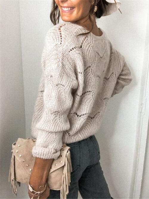 Openwork Button Up Long Sleeve Cardigan - Ladyez