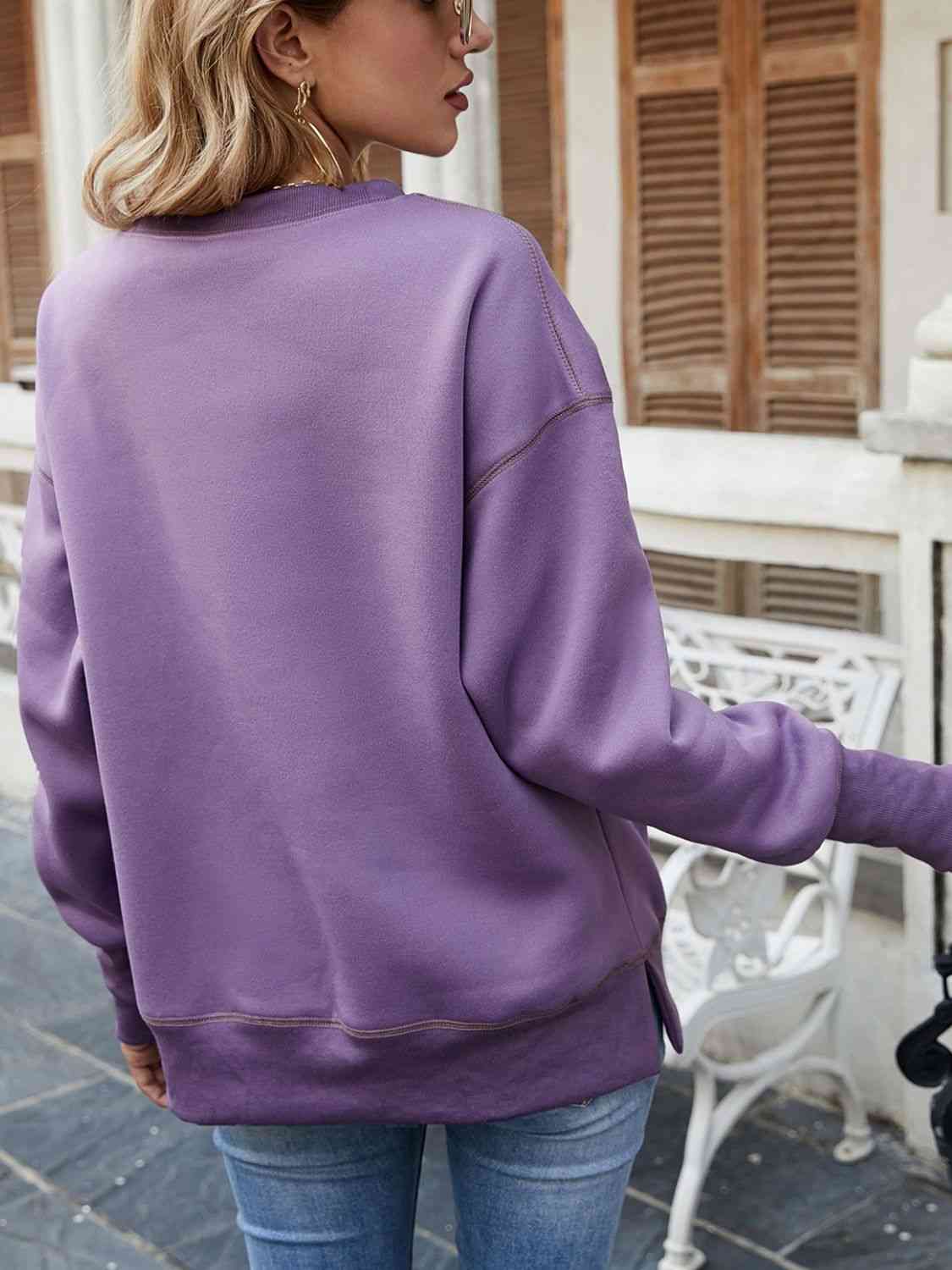Dropped Shoulder Slit Sweatshirt - Ladyez