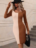 Woven Right Contrast Slit Sweater Dress - Ladyez