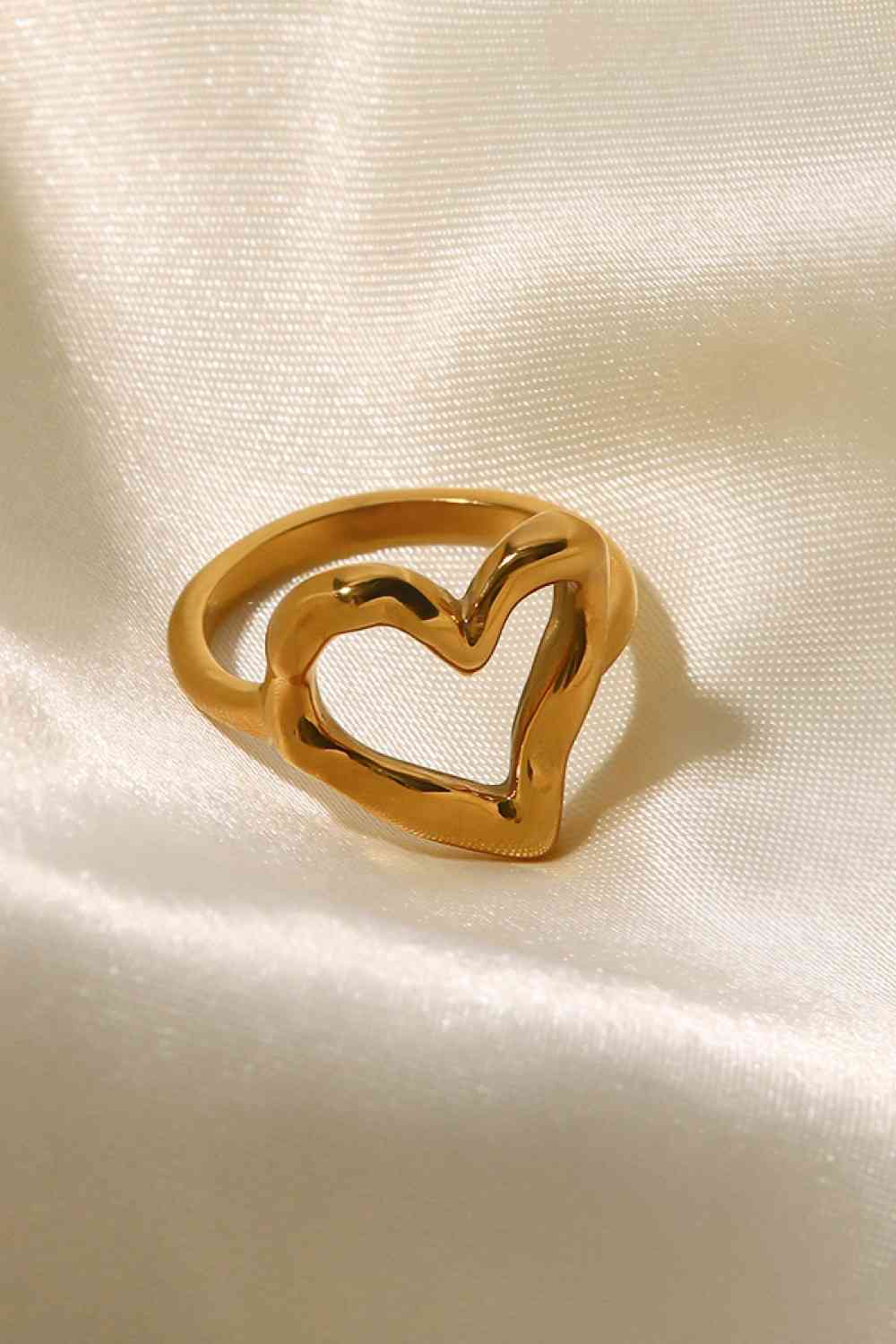 18K Gold Plated Heart-Shaped Ring - Ladyez