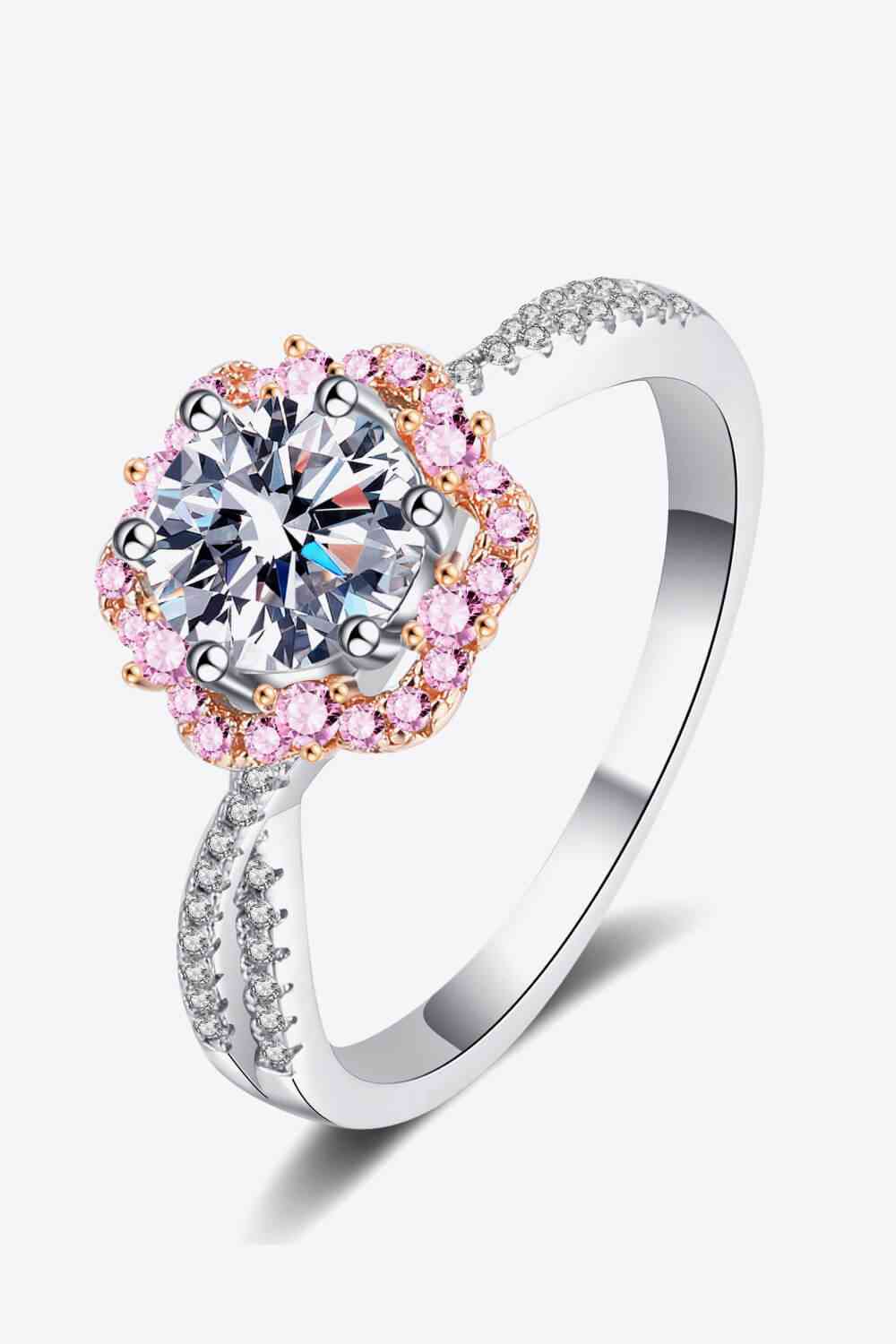 1 Carat Moissanite Flower-Shaped Crisscross Ring - Ladyez