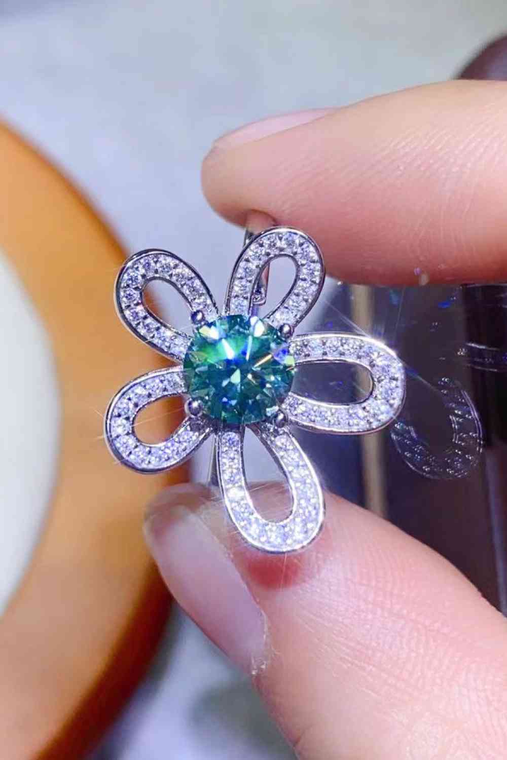 1 Carat Moissanite Flower Shape Open Ring - Ladyez