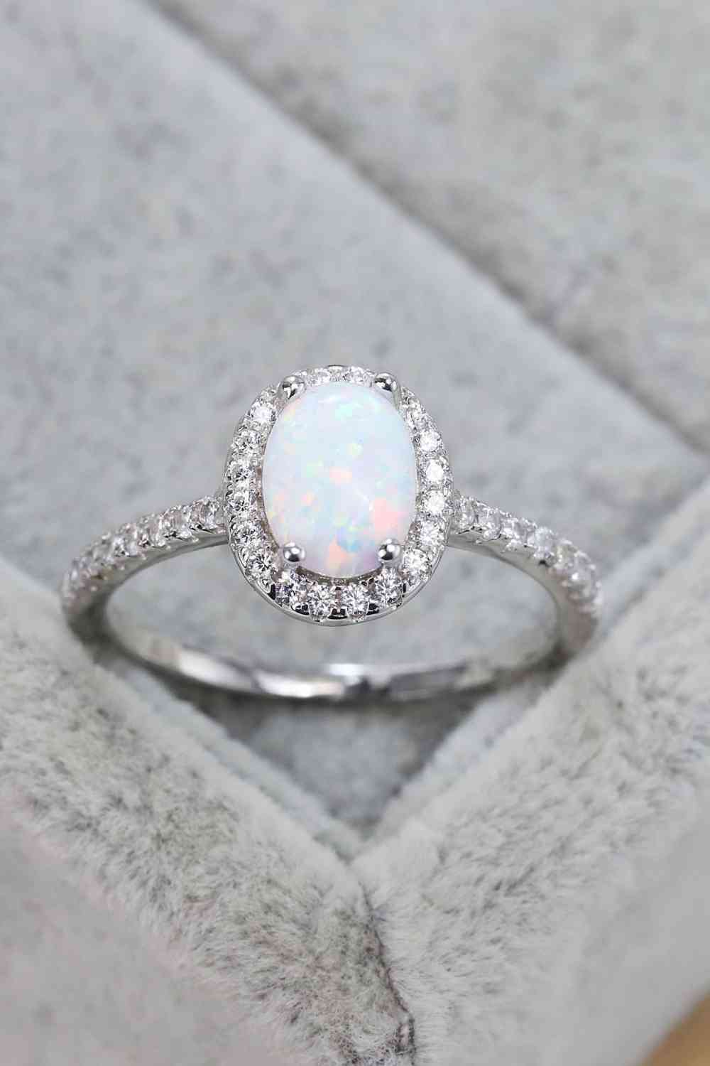 Opal 925 Sterling Silver Halo Ring - Ladyez