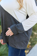 Celeste Design Full Size Contrast Long Sleeve Top - Ladyez