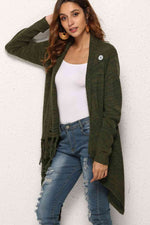 One-Button Tassel Tie Asymmetrical Hem Cardigan - Ladyez