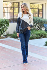 Celeste Design Full Size Contrast Long Sleeve Top - Ladyez