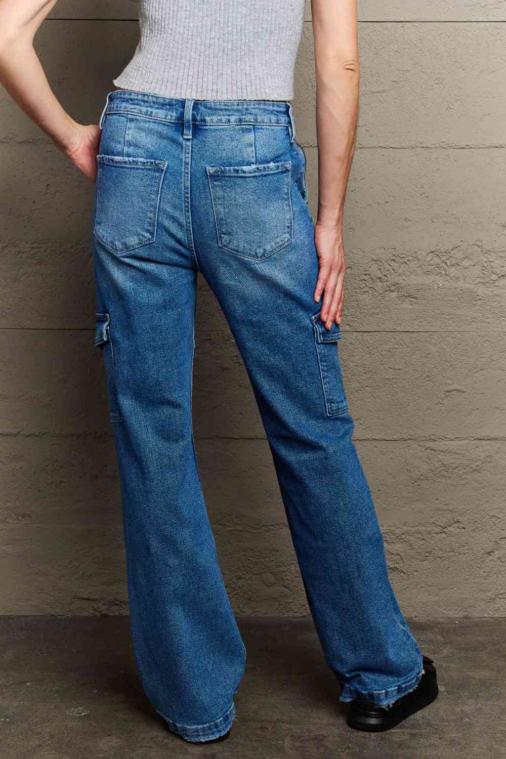 Kancan Holly High Waisted Cargo Flare Jeans - Ladyez