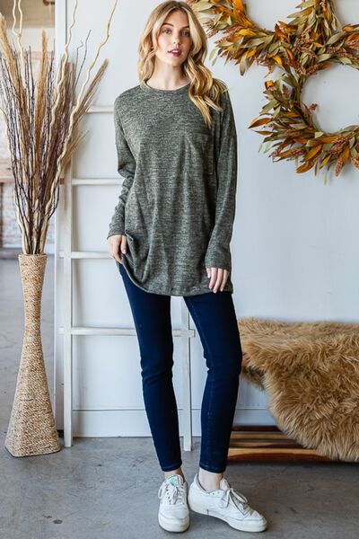 Reborn J Button Side Round Neck Long Sleeve T-Shirt - Ladyez