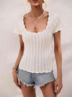 Scalloped Hem Square Neck Knit Top - Ladyez
