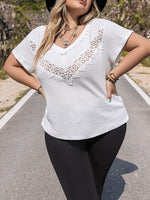 Plus Size Lace Detail V-Neck Short Sleeve Blouse - Ladyez