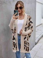 Leopard Pattern Fuzzy Cardigan - Ladyez