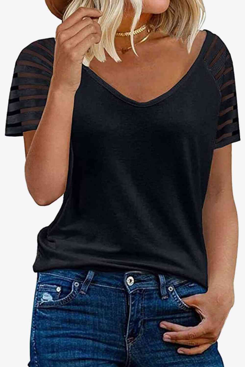 V-Neck Raglan Sleeve Tee - Ladyez