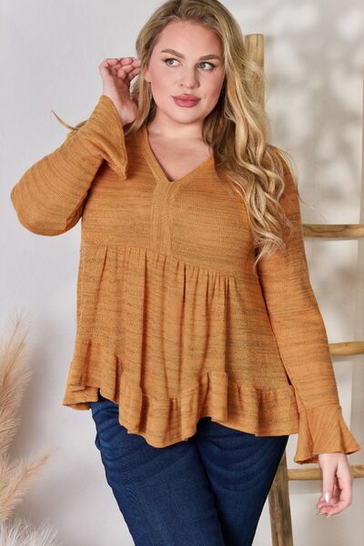 Hailey & Co Full Size V-Neck Flounce Sleeve Blouse - Ladyez