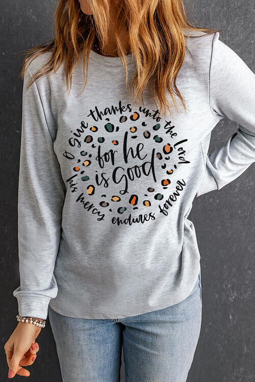 Graphic Round Neck Long Sleeve T-Shirt - Ladyez