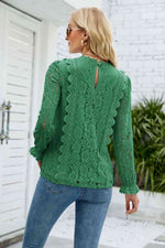 V-Neck Flounce Sleeve Lace Top - Ladyez