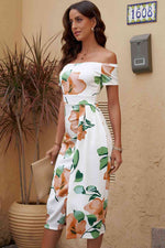 Printed Off-Shoulder Split Dress - Ladyez