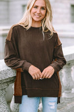 Ribbed Exposed Seam Dropped Shoulder Blouse - Ladyez