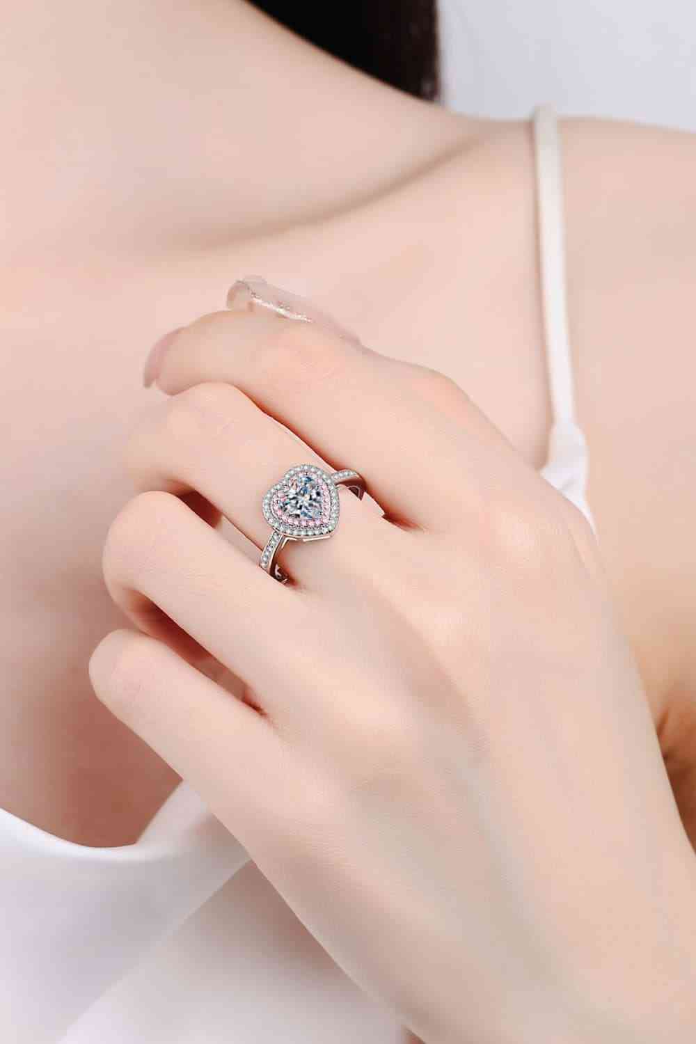 1 Carat Moissanite Heart 925 Sterling Silver Ring - Ladyez