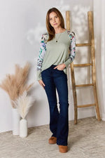 Hailey & Co Full Size Printed Round Neck Blouse - Ladyez