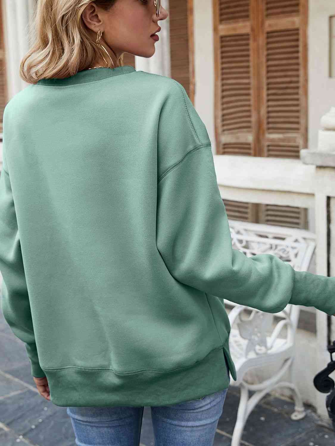 Dropped Shoulder Slit Sweatshirt - Ladyez