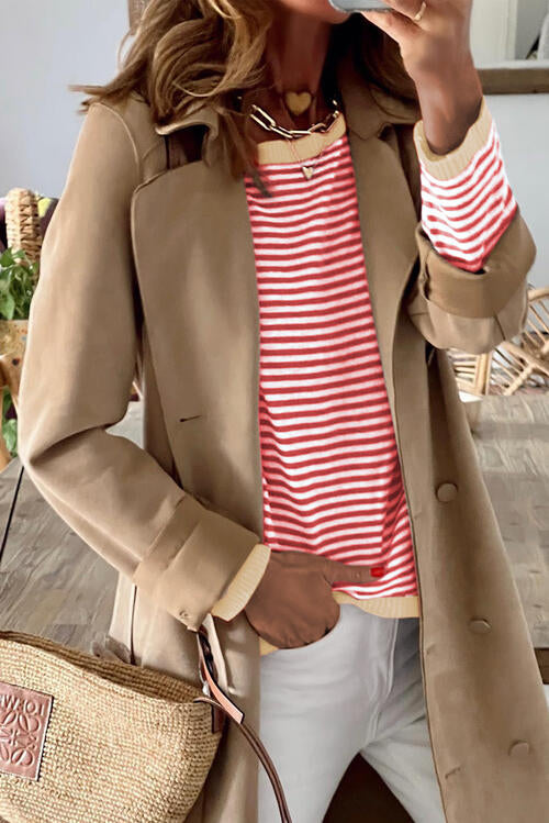Striped Round Neck Drop Shoulder T-Shirt - Ladyez