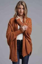 Double Take Dolman Sleeve Open Front Ribbed Trim Longline Cardigan - Ladyez