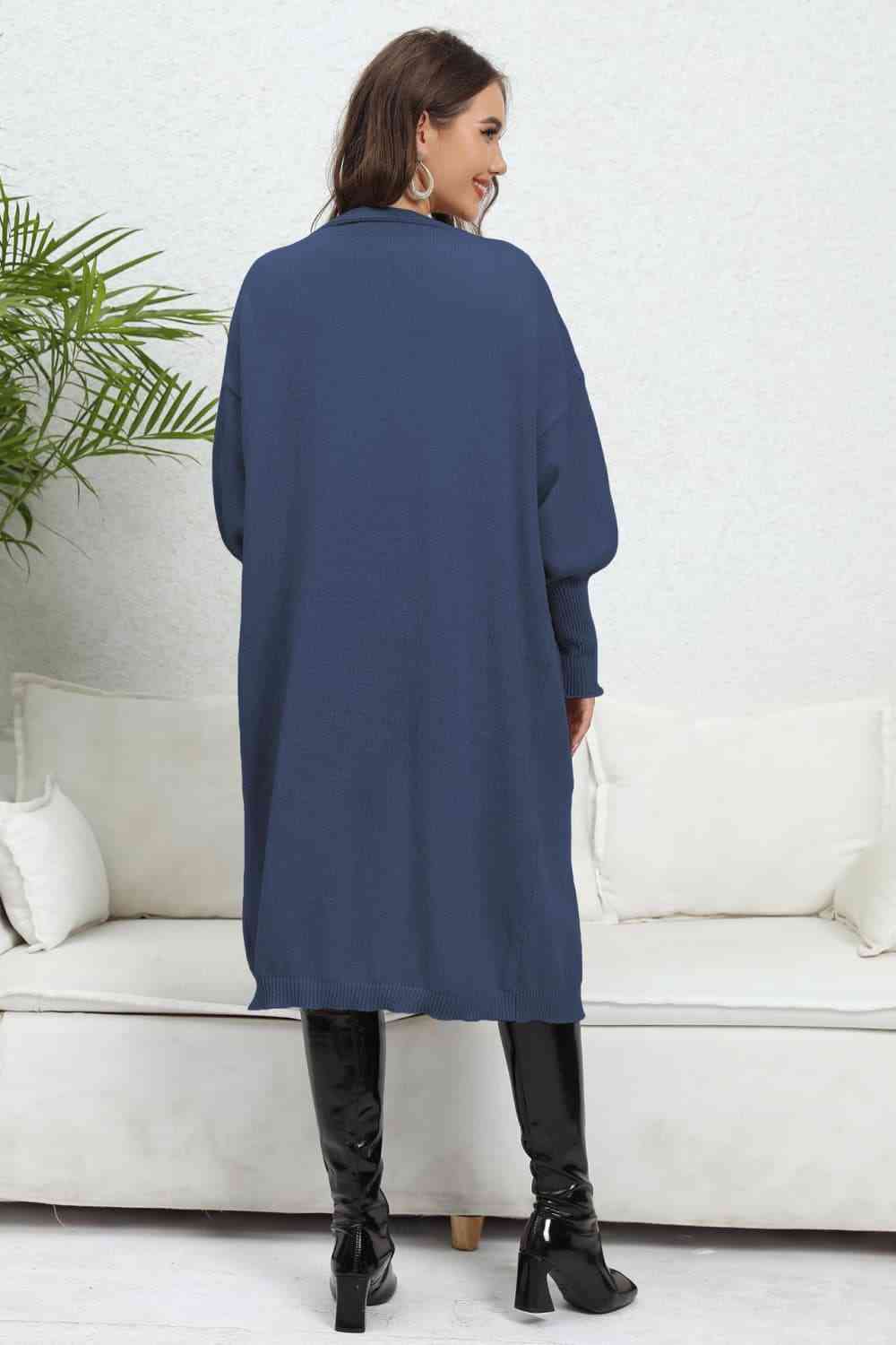 Open Front Dropped Shoulder Cardigan - Ladyez