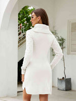 Turtleneck Long Sleeve Slit Sweater Dress - Ladyez
