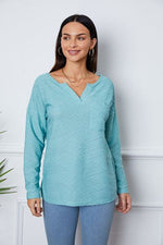 Texture Notched Drop Shoulder Top - Ladyez