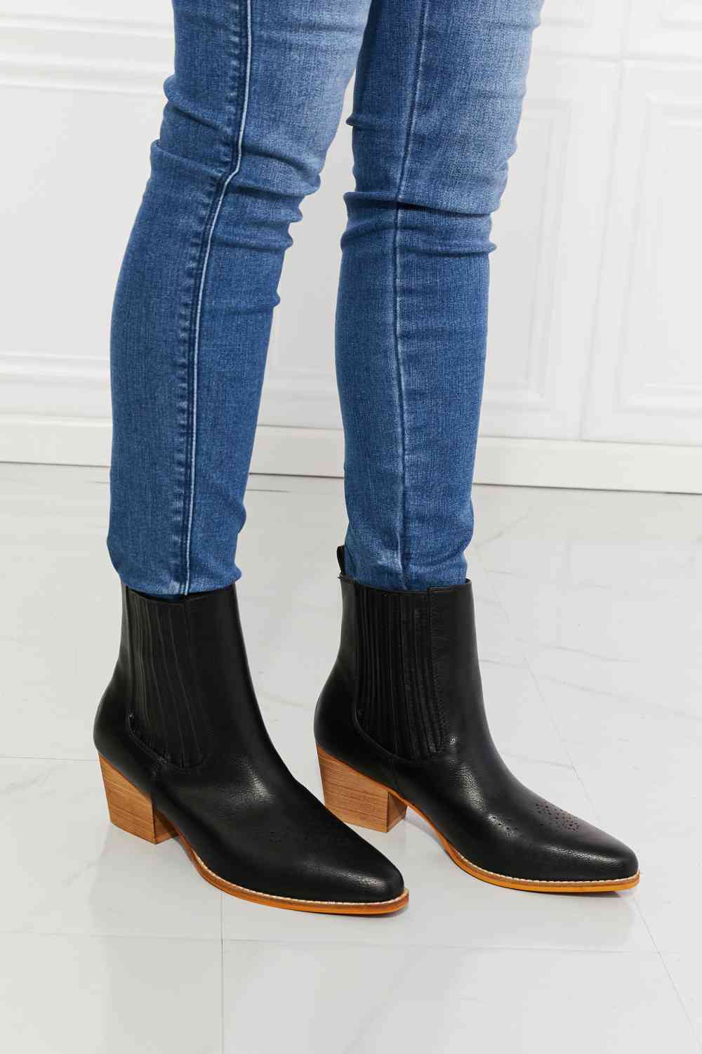 MMShoes Love the Journey Stacked Heel Chelsea Boot in Black - Ladyez