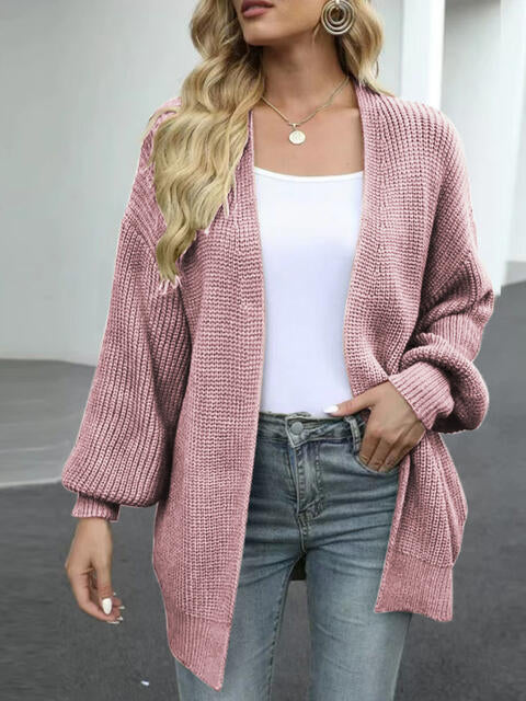 Drop Shoulder Balloon Sleeve Cardigan - Ladyez