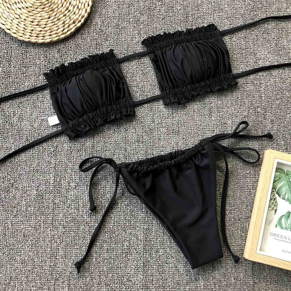 Frill Trim Ruched Bikini Set - Ladyez