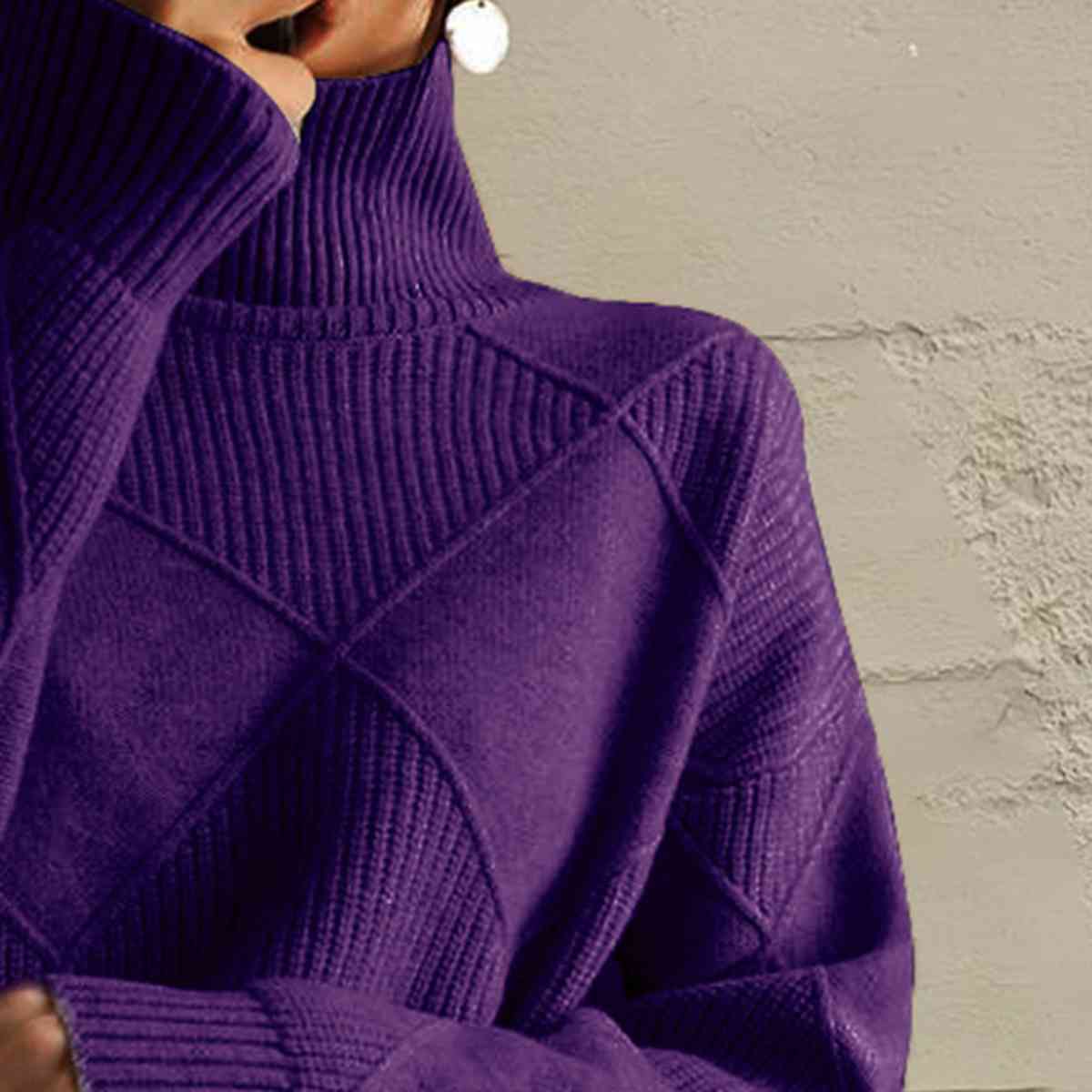 Geometric Turtleneck Long Sleeve Sweater - Ladyez