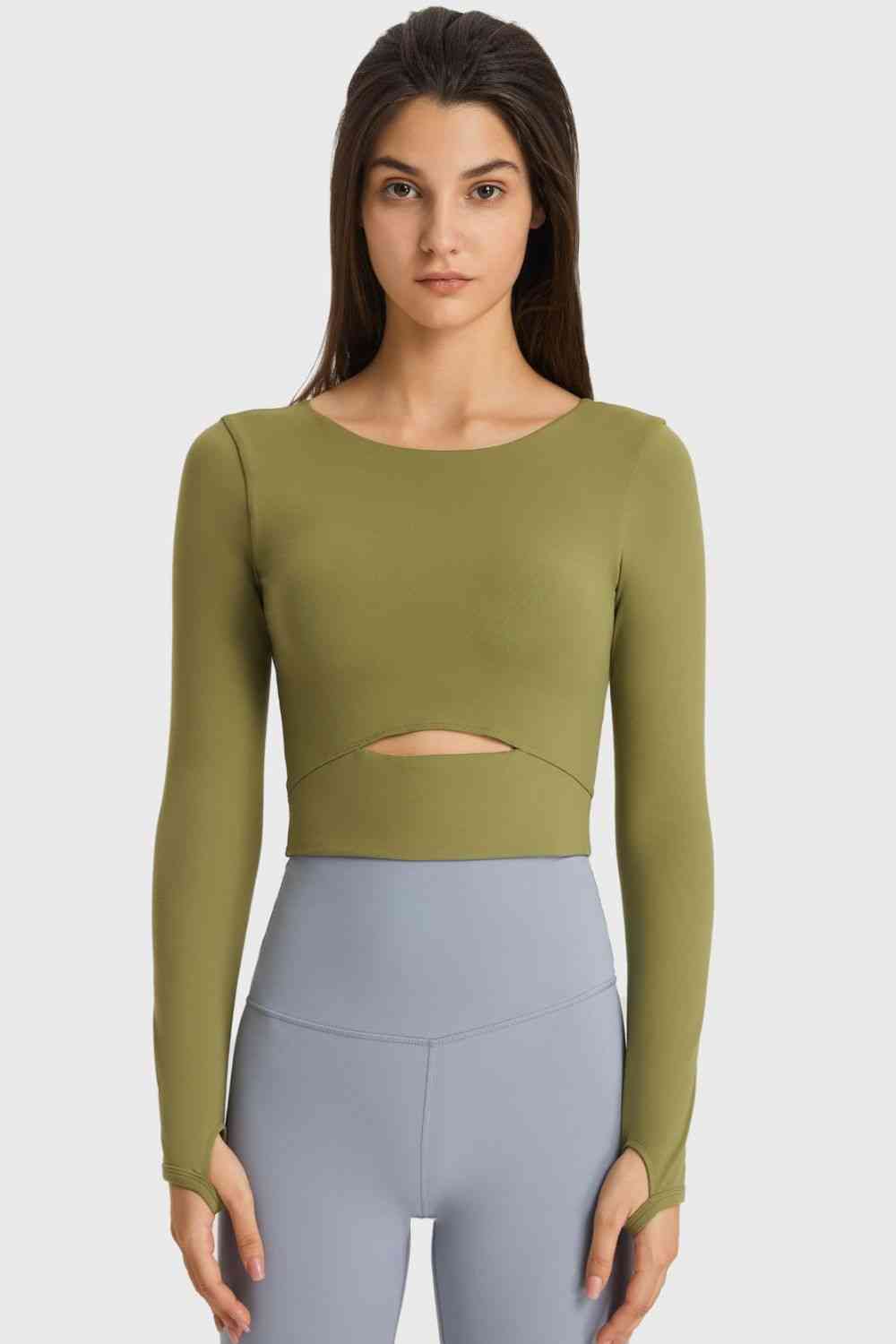 Cutout Long Sleeve Cropped Sports Top - Ladyez