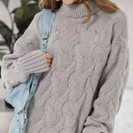 Cable-Knit Turtleneck Sweater Dress - Ladyez