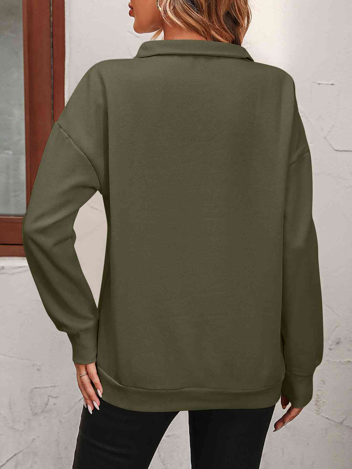 Zip-Up Dropped Shoulder Sweatshirt - Ladyez