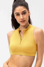 Full Size Cropped Cutout Back Zipper Front Active Tank Top - Ladyez