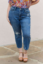 Judy Blue Theresa Full Size High Waisted Ankle Distressed Straight Jeans - Ladyez