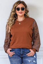 Plus Size Printed Dropped Shoulder Round Neck Blouse - Ladyez