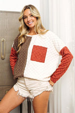 BiBi Color Block Brushed Checker Top - Ladyez