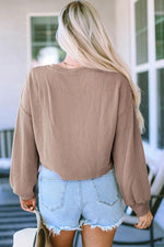 Round Neck Drop Shoulder Long Sleeve Top - Ladyez