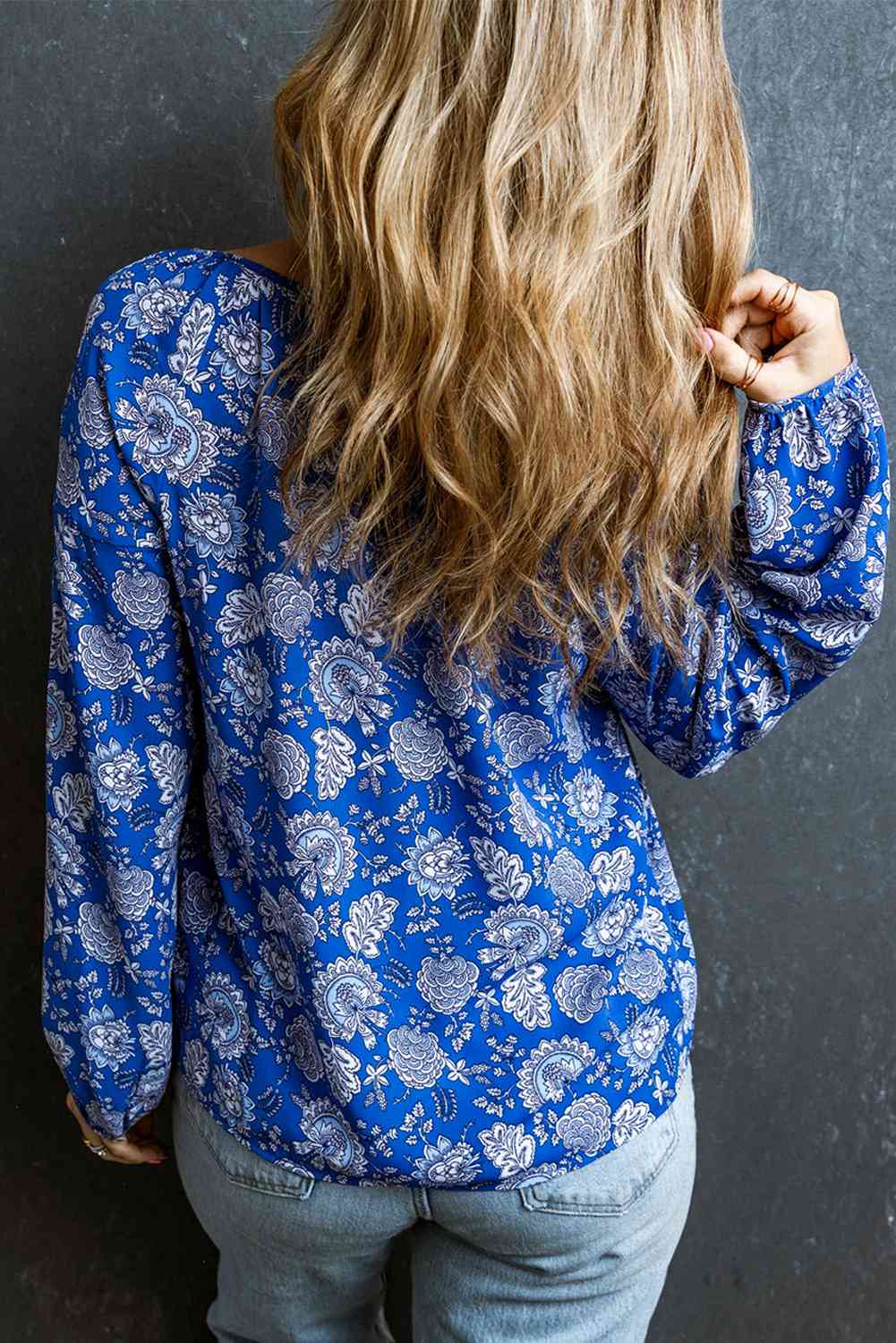 Floral Notched Neck Balloon Sleeve Blouse - Ladyez