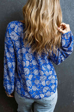Floral Notched Neck Balloon Sleeve Blouse - Ladyez